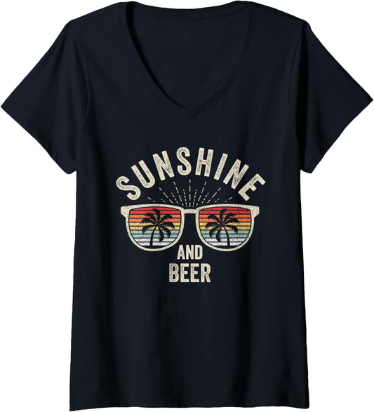 Womens Sunshine And Beer Craft Beer Brewery V Neck Shirt Classic