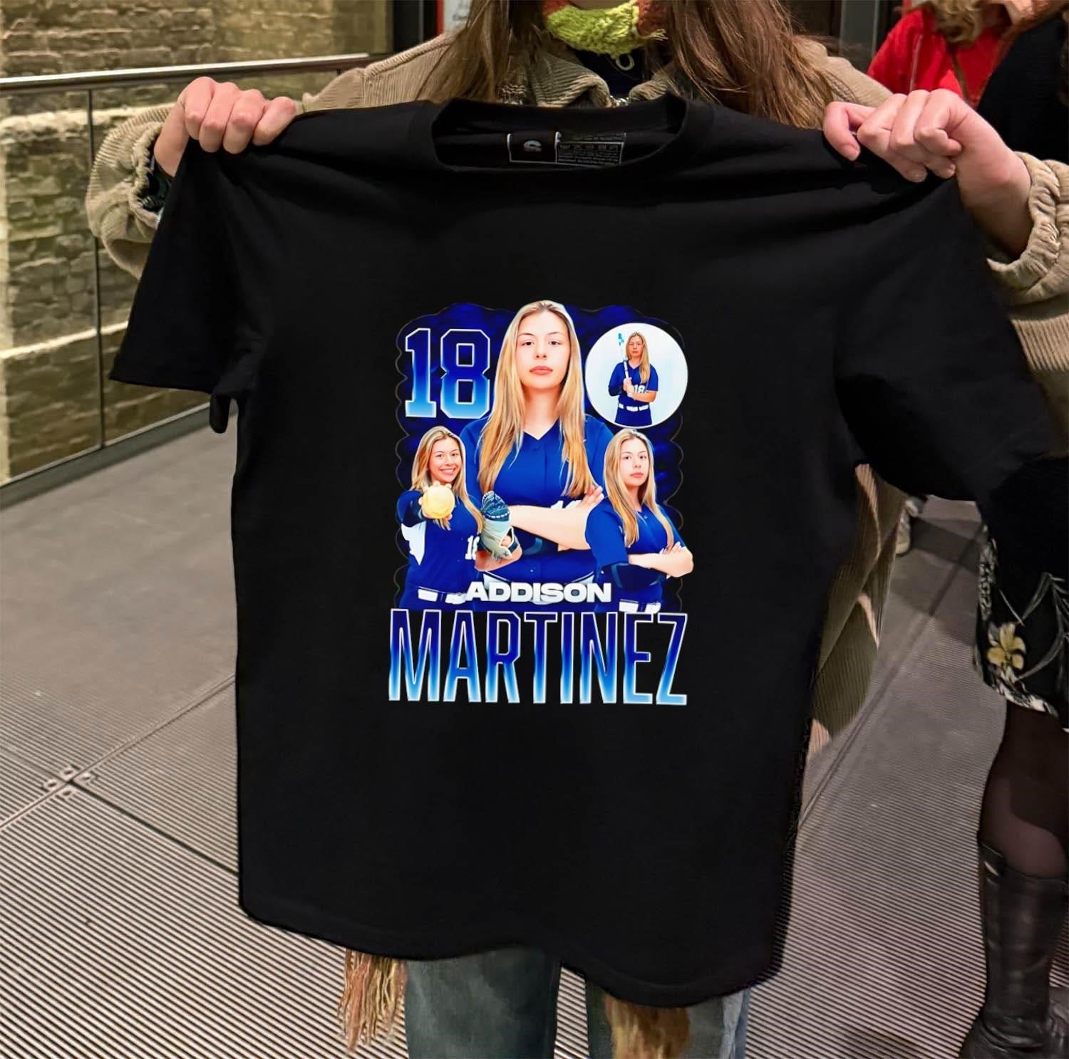 Addison Martinez 18 Softball Player Blue Gradient - Adult & Kids T-Shirts, Sweatshirts & Hoodies apparel design preview 2
