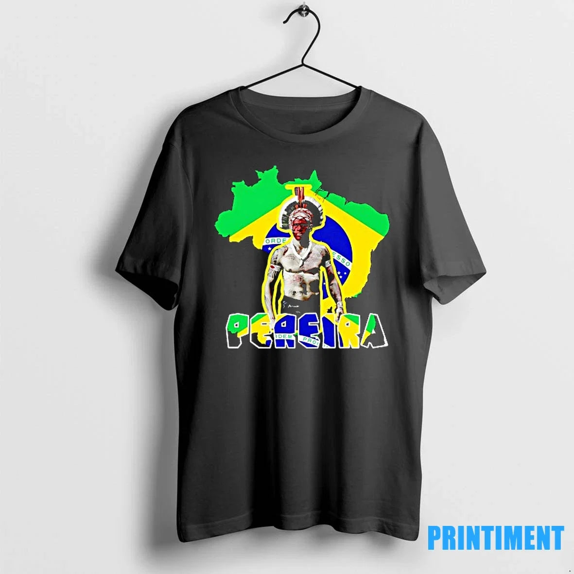 Alex Pereira Poatan Indigenous Warrior Brazil Flag - Adult & Kids T-Shirts, Sweatshirts & Hoodies apparel design preview 1