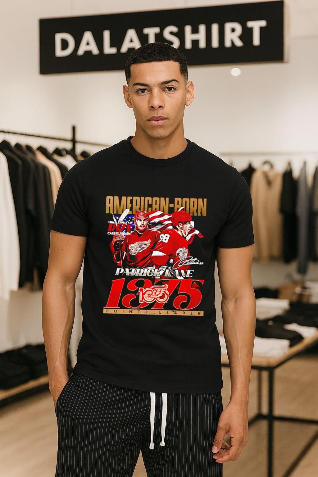 American-Born Mike Modano Patrick Kane Detroit Red - Adult & Kids T-Shirts, Sweatshirts & Hoodies apparel design preview 1