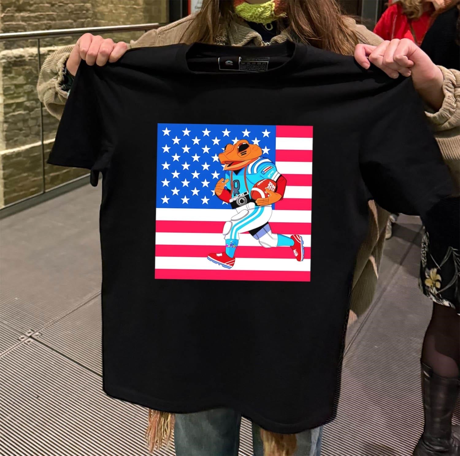 American Flag Football Frog Athlete With Camera - Adult & Kids T-Shirts, Sweatshirts & Hoodies apparel design preview 2