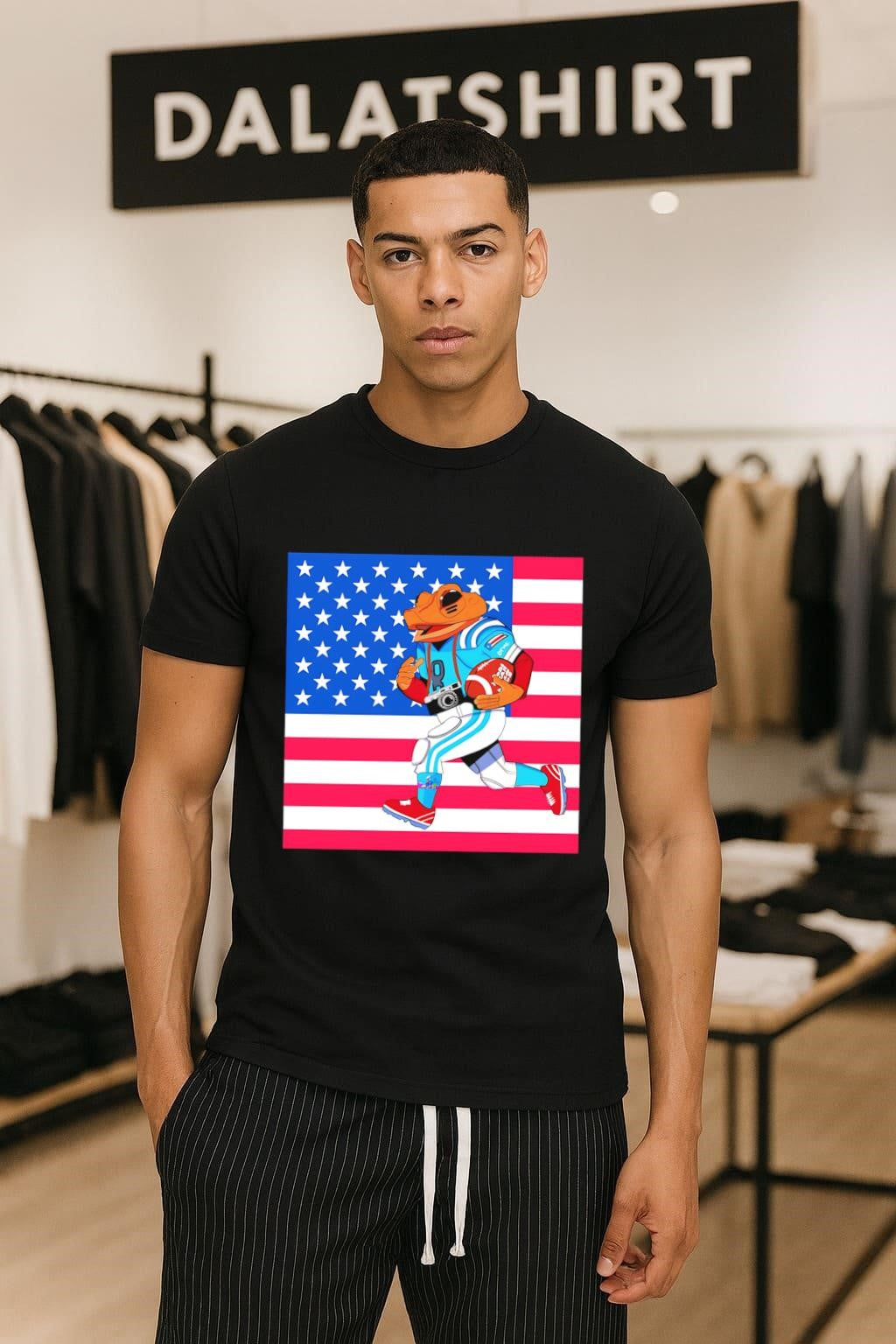 American Flag Football Frog Athlete With Camera - Adult & Kids T-Shirts, Sweatshirts & Hoodies apparel design preview 1