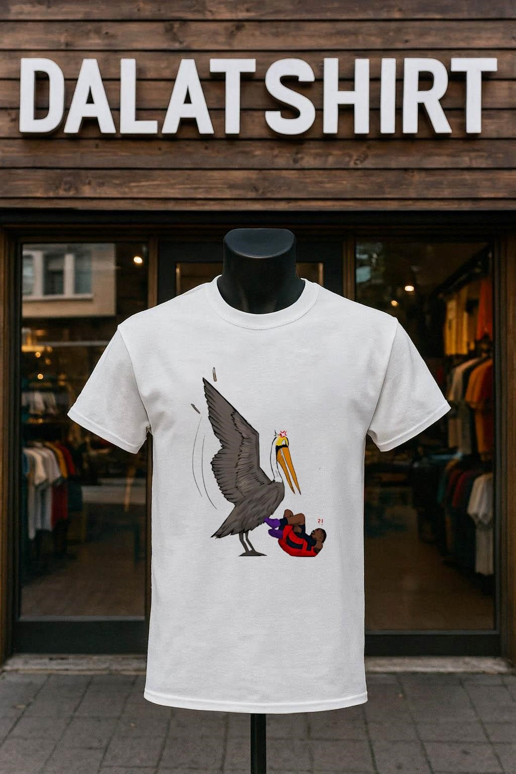 Angry Bird Pelican And Man Falling - Adult & Kids T-Shirts, Sweatshirts & Hoodies apparel design preview 1