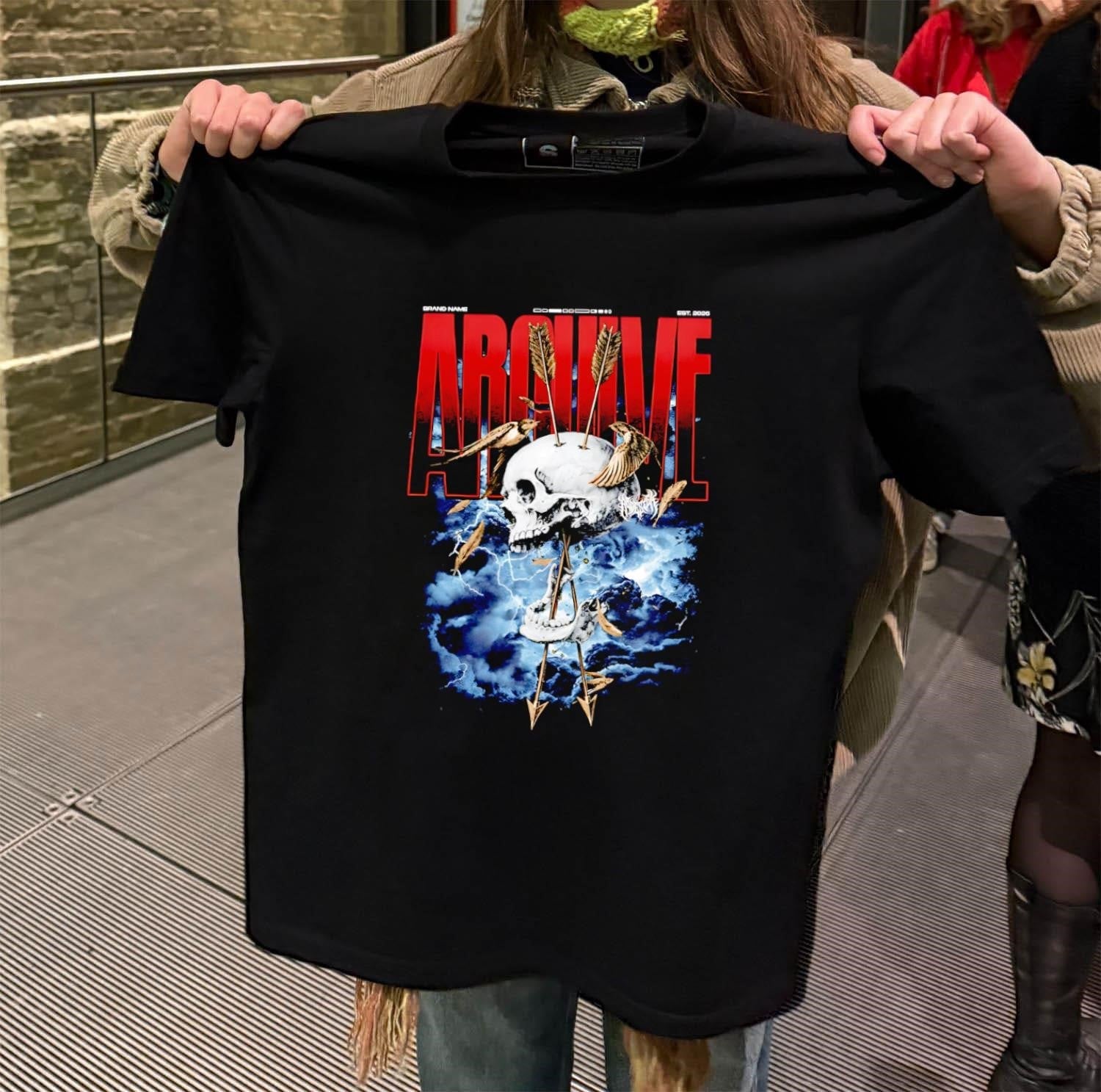 Archive Skull with Arrows and Swallows Storm - Adult & Kids T-Shirts, Sweatshirts & Hoodies apparel design preview 2