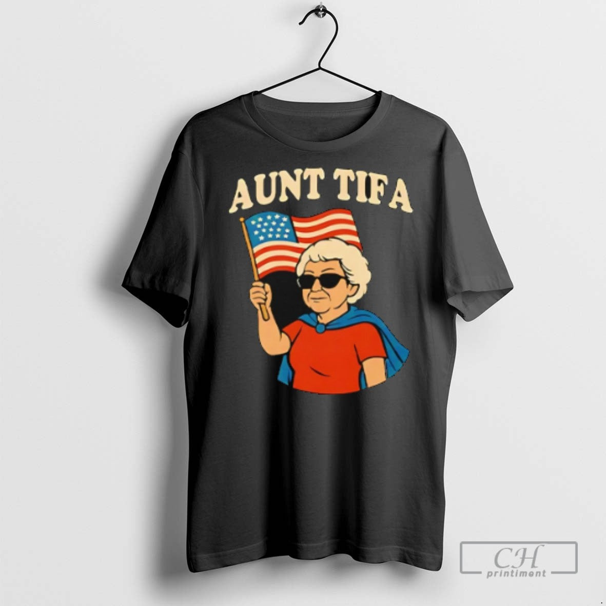 Aunt Tifa Woman Holding Usa Flag - Adult & Kids T-Shirts, Sweatshirts & Hoodies apparel design preview 1