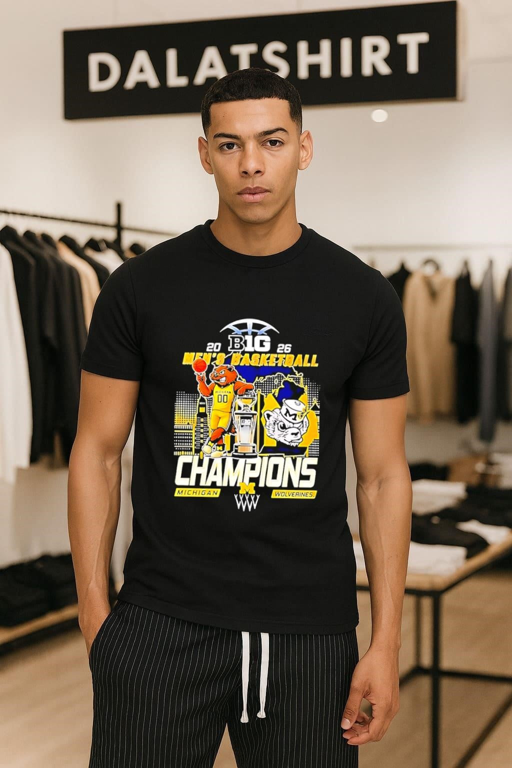 B1G 2026 Men's Basketball Champions Michigan - Adult & Kids T-Shirts, Sweatshirts & Hoodies apparel design preview 1