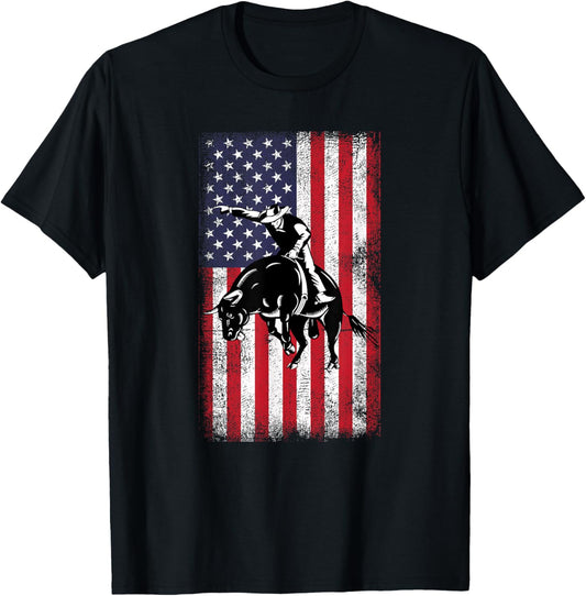 Rodeo Bull Rider Cowboys Patriotic American Flag TShirt Unique