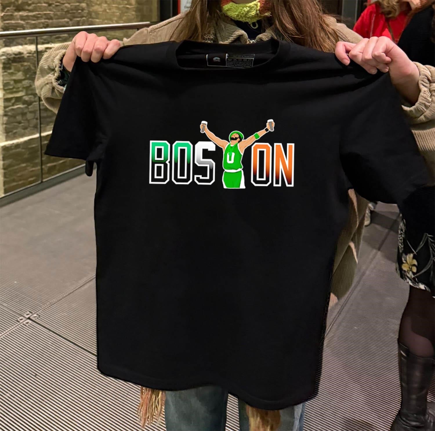 BOSTON Beer Toast Man In Green Jersey Graphic - Adult & Kids T-Shirts, Sweatshirts & Hoodies apparel design preview 2