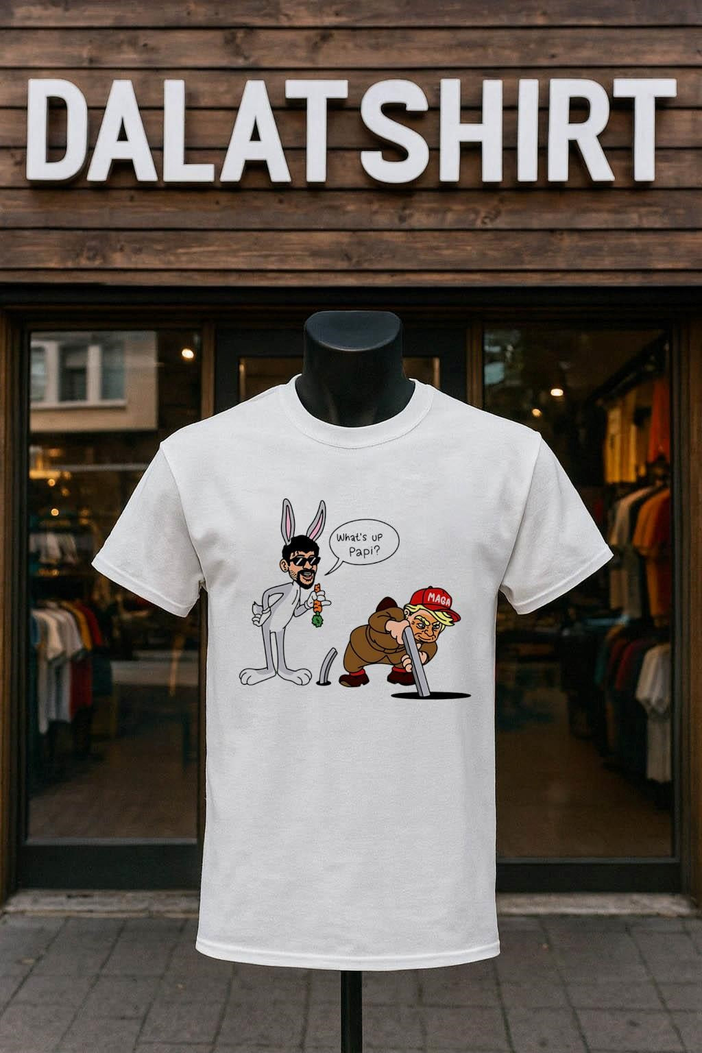 Bad Bunny Bugs and Donald Trump Elmer Fudd - Adult & Kids T-Shirts, Sweatshirts & Hoodies apparel design preview 1