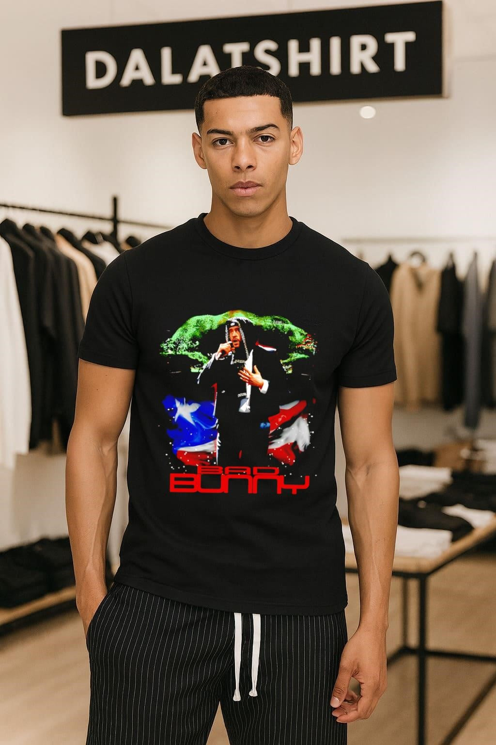 Bad Bunny Puerto Rico Flag Singer Music Artist - Adult & Kids T-Shirts, Sweatshirts & Hoodies apparel design preview 1