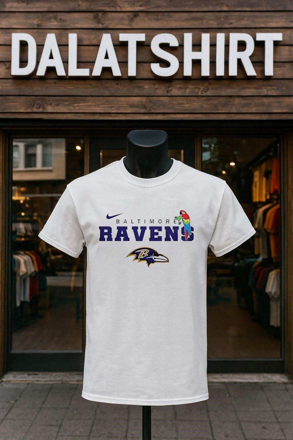 Baltimore Ravens Parrot Drinking Cocktail Bird Logo - Adult & Kids T-Shirts, Sweatshirts & Hoodies apparel design preview 1