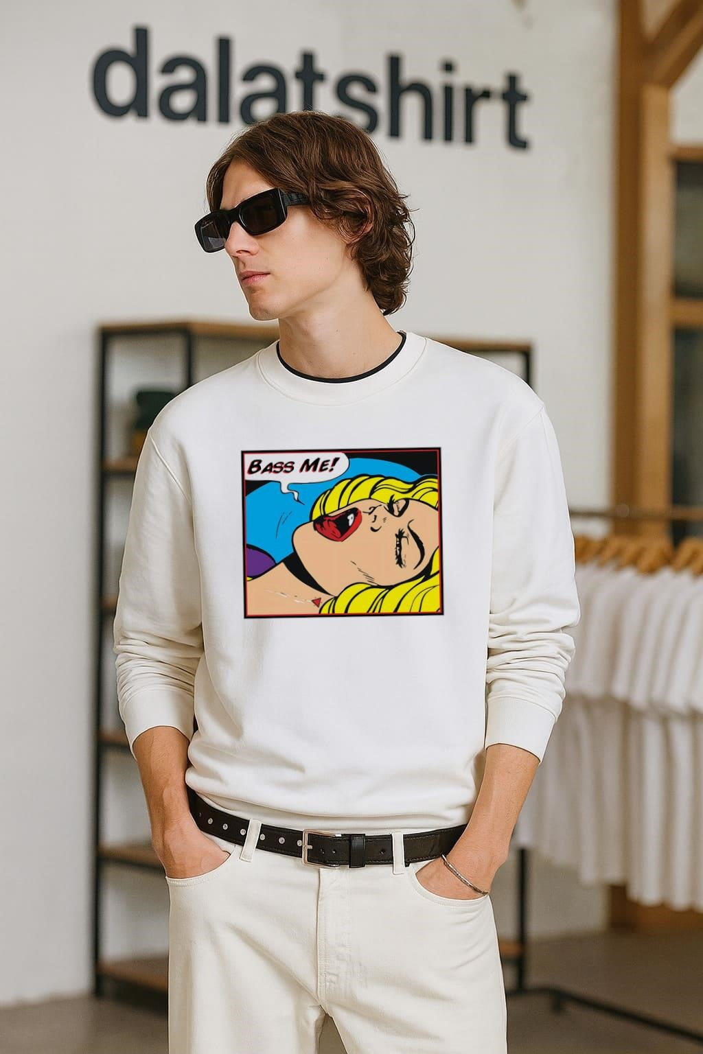 Bass Me Pop Art Woman Yelling - Adult & Kids T-Shirts, Sweatshirts & Hoodies apparel design preview 2