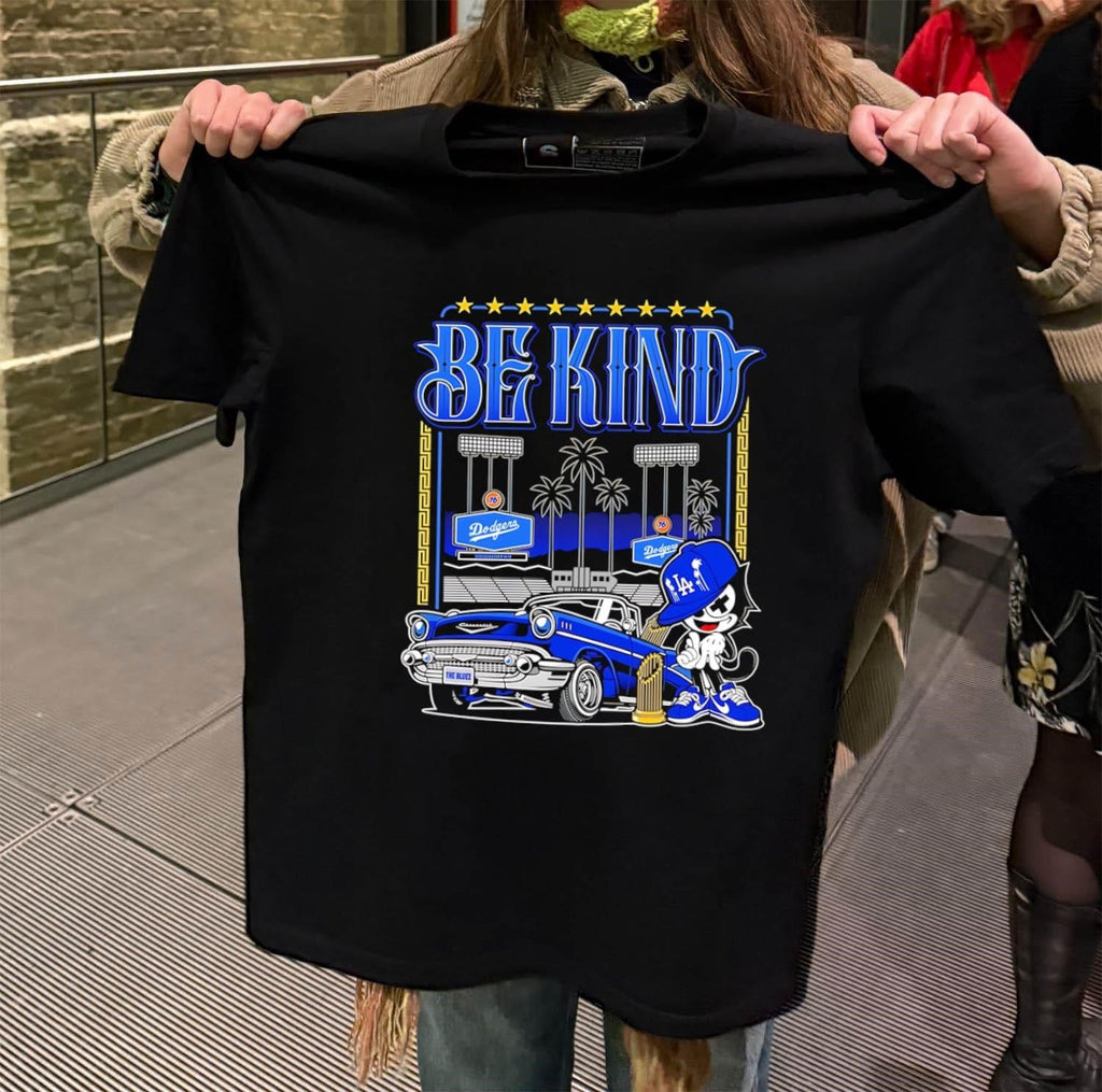 Be Kind LA Dodgers Stadium Chevy Bel Air Felix - Adult & Kids T-Shirts, Sweatshirts & Hoodies apparel design preview 2