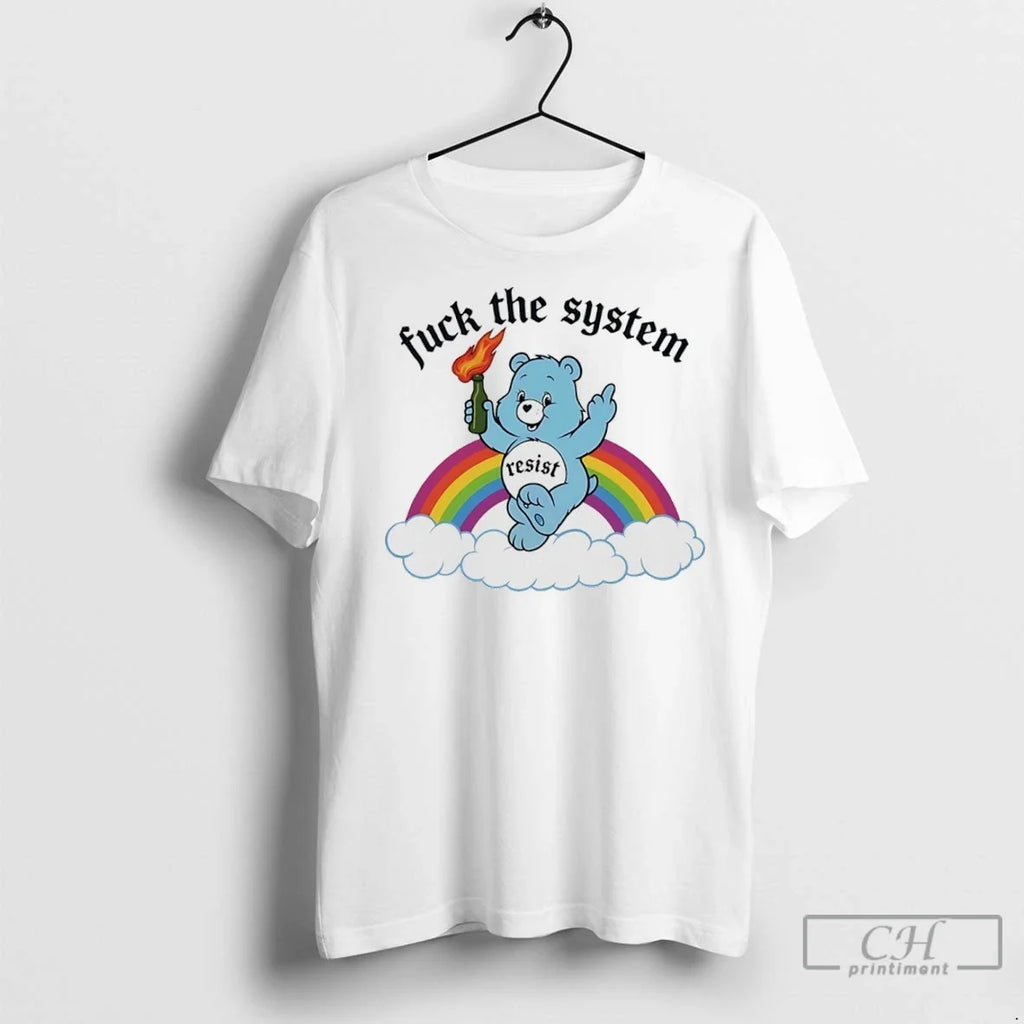 Bear Fuck The System Resist Rainbow - Adult & Kids T-Shirts, Sweatshirts & Hoodies apparel design preview 1