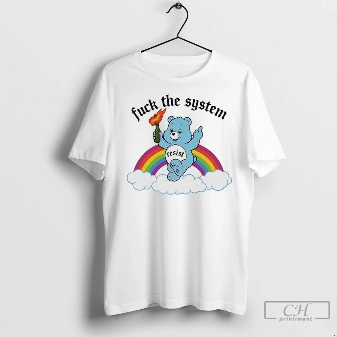 Bear Fuck The System Resist Rainbow - Adult & Kids T-Shirts, Sweatshirts & Hoodies apparel design preview 1