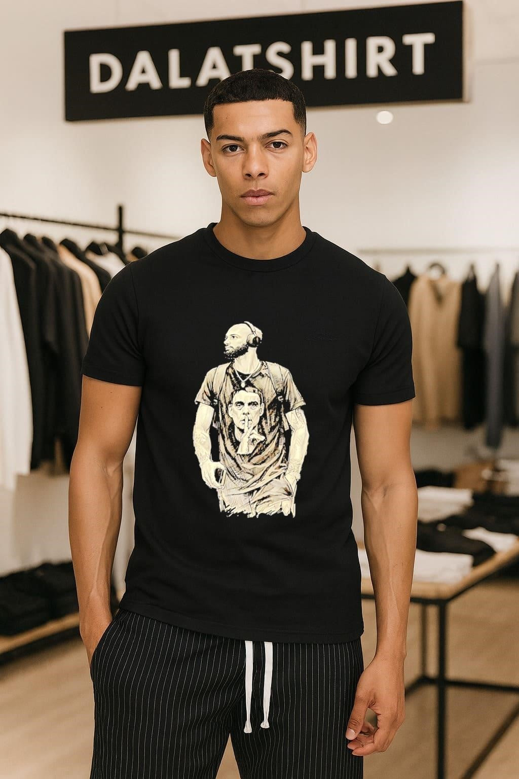 Bearded Man Wearing Headphones and Quiet Portrait - Adult & Kids T-Shirts, Sweatshirts & Hoodies apparel design preview 1