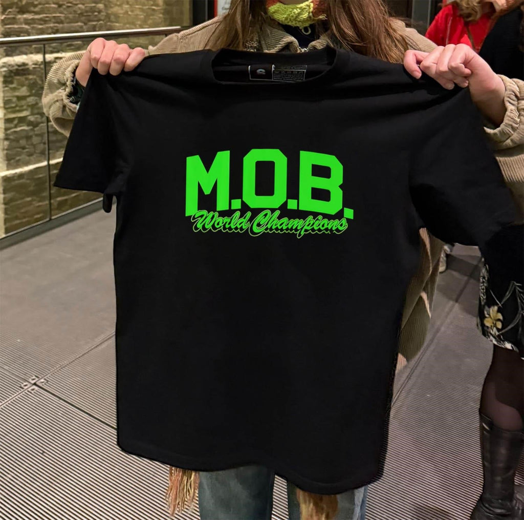M.O.B. World Champions Green Varsity Block Lettering - Adult & Kids T-Shirts, Sweatshirts & Hoodies apparel design preview 2