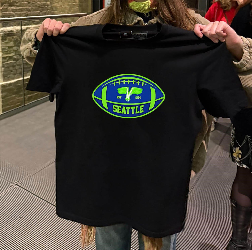 Seattle Football Est 1974 Flying Hawk Inside Shape - Adult & Kids T-Shirts, Sweatshirts & Hoodies apparel design preview 2