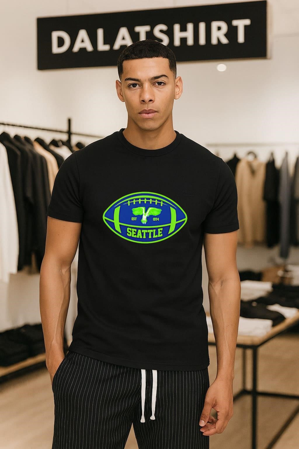 Seattle Football Est 1974 Flying Hawk Inside Shape - Adult & Kids T-Shirts, Sweatshirts & Hoodies apparel design preview 1