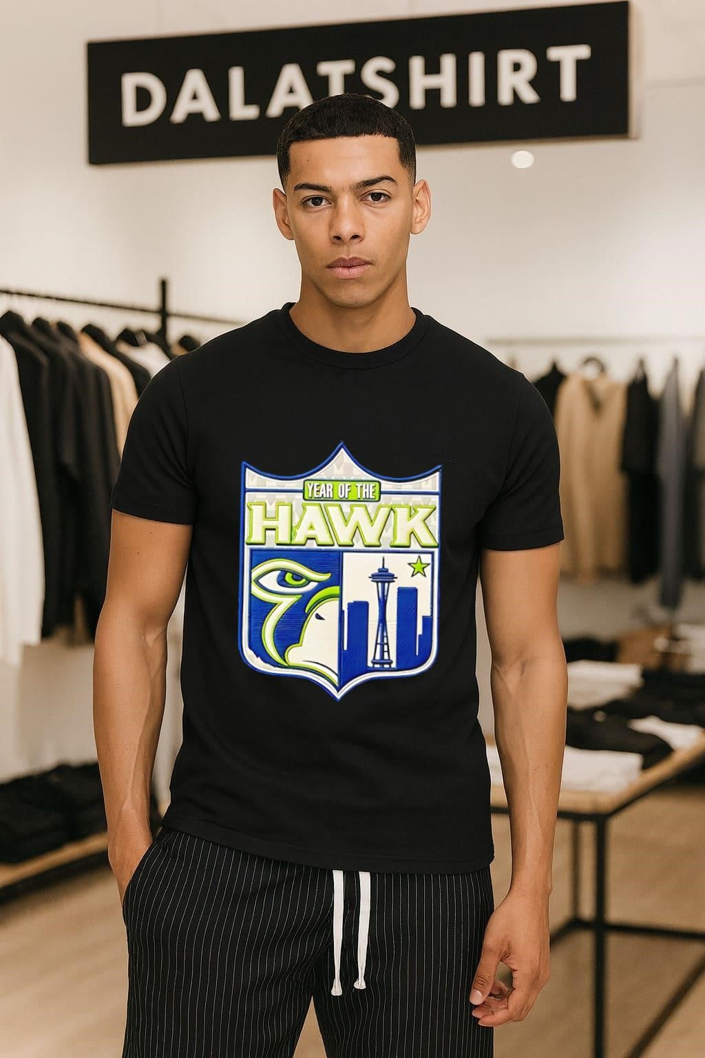Year Of The Hawk Seattle Space Needle Skyline - Adult & Kids T-Shirts, Sweatshirts & Hoodies apparel design preview 1