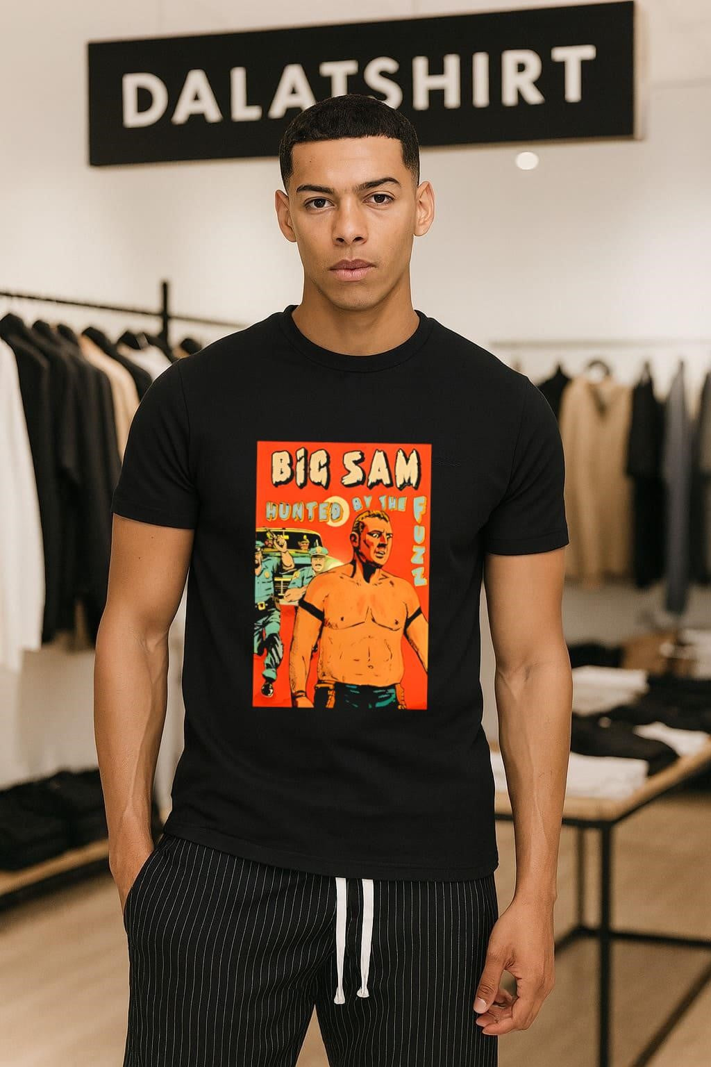 Big Sam Hunted By The Fuzz Retro Comic - Adult & Kids T-Shirts, Sweatshirts & Hoodies apparel design preview 1