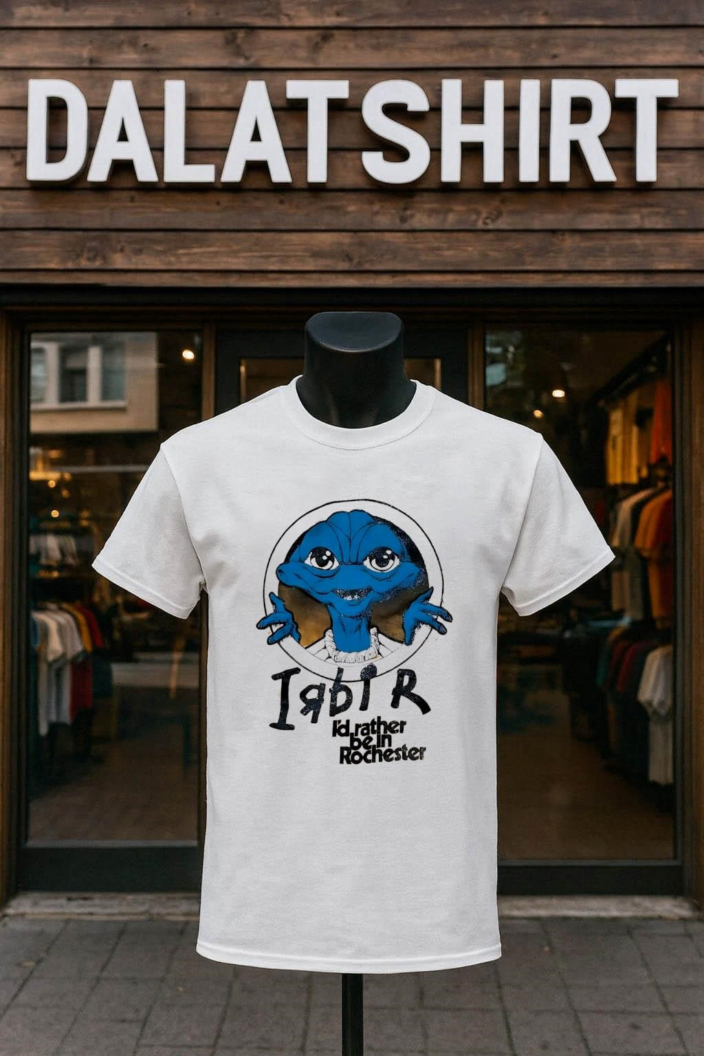 Blue Alien Character I'd Rather Be In Rochester - Adult & Kids T-Shirts, Sweatshirts & Hoodies apparel design preview 1