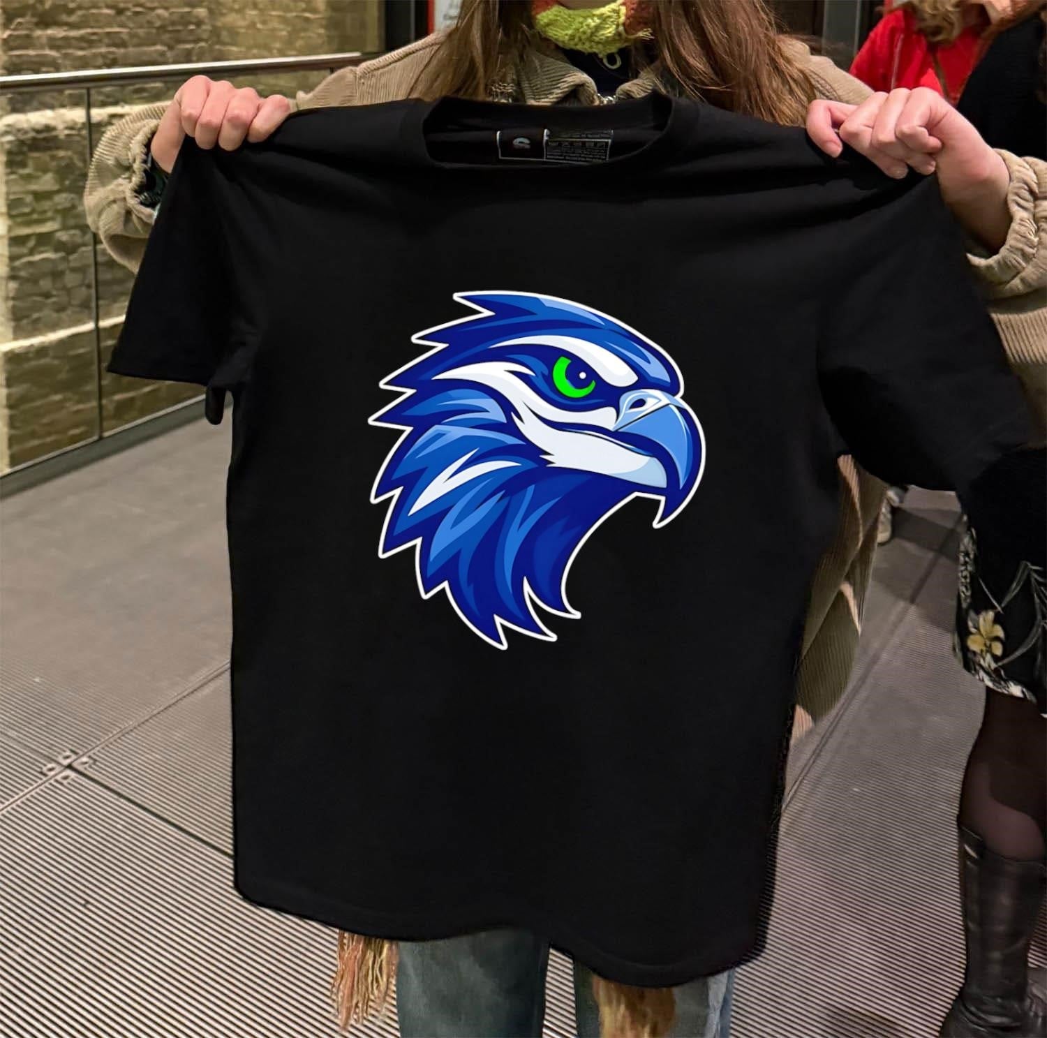 Blue Osprey Hawk Head Profile Green Eye Mascot Logo - Adult & Kids T-Shirts, Sweatshirts & Hoodies apparel design preview 2