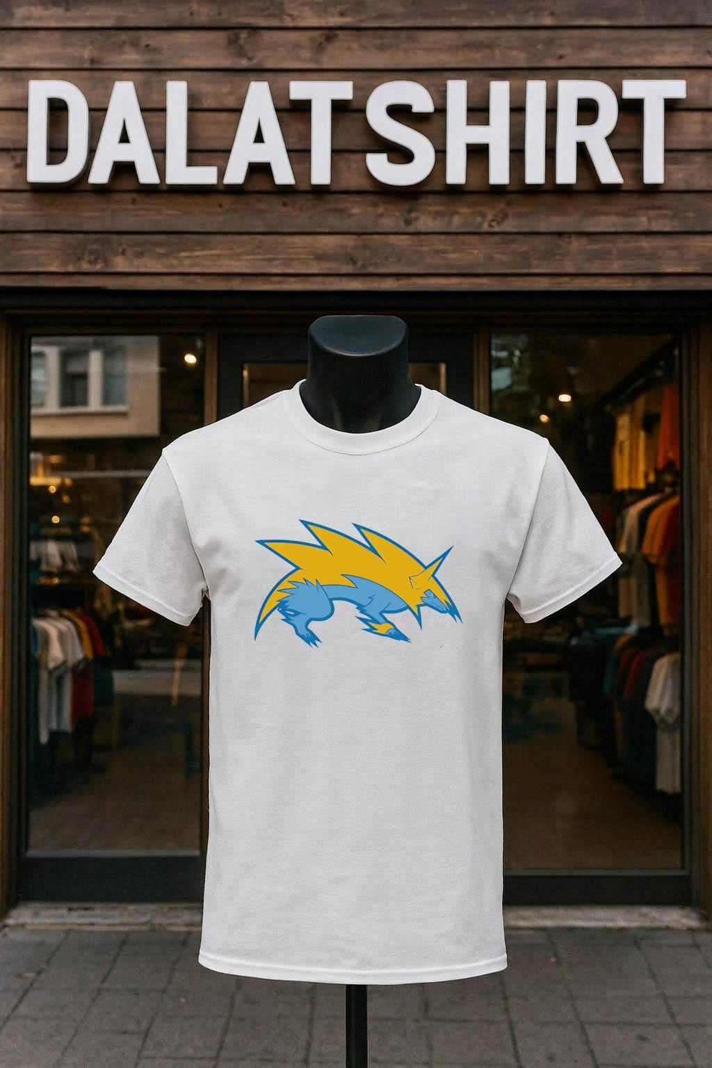 Blue and Yellow Stylized Electric Wolf Lightning - Adult & Kids T-Shirts, Sweatshirts & Hoodies apparel design preview 1