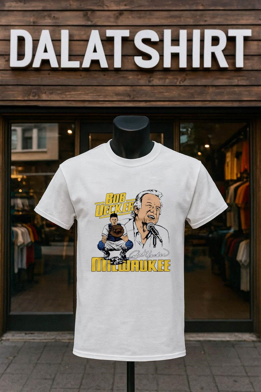 Bob Uecker Milwaukee Signature Catching Pose - Adult & Kids T-Shirts, Sweatshirts & Hoodies apparel design preview 1
