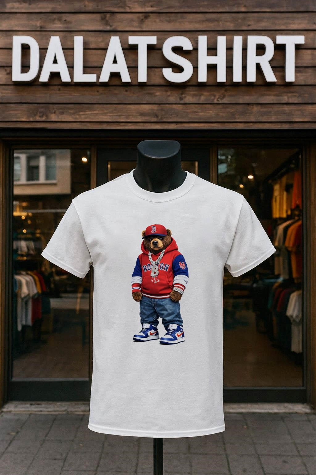 Boston Bear With B Gold Chain Red Blue Jeans - Adult & Kids T-Shirts, Sweatshirts & Hoodies apparel design preview 1