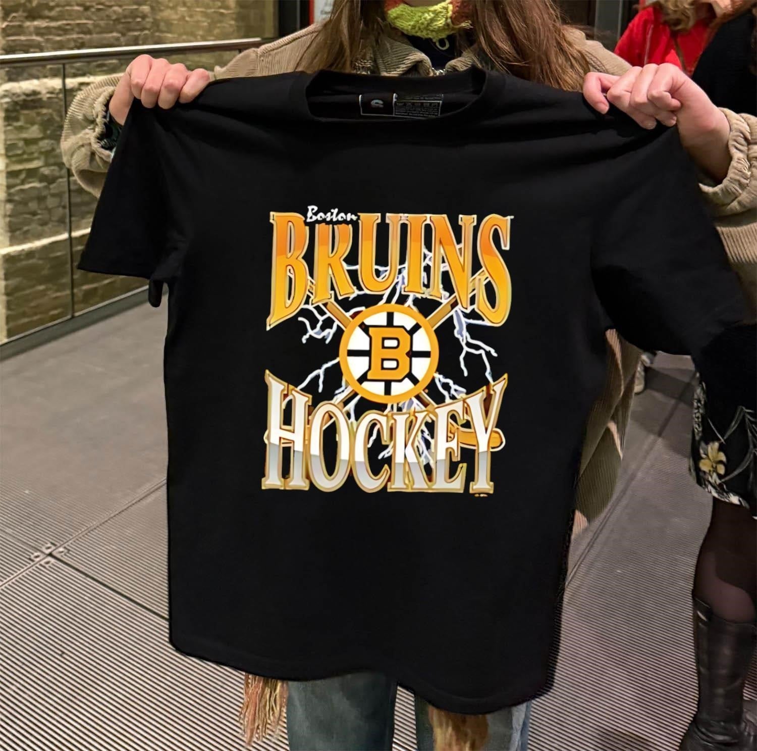 Boston Bruins Hockey Crossed Sticks Lightning Logo - Adult & Kids T-Shirts, Sweatshirts & Hoodies apparel design preview 2