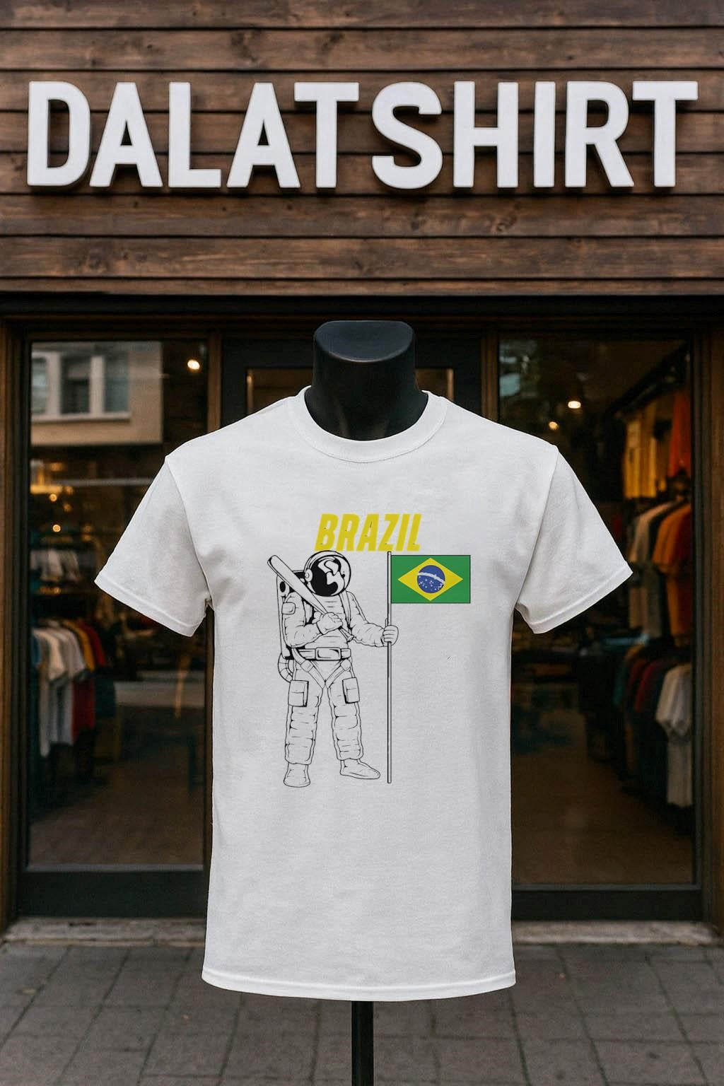 Brazil Astronaut Holding Baseball Bat and Flag of - Adult & Kids T-Shirts, Sweatshirts & Hoodies apparel design preview 1