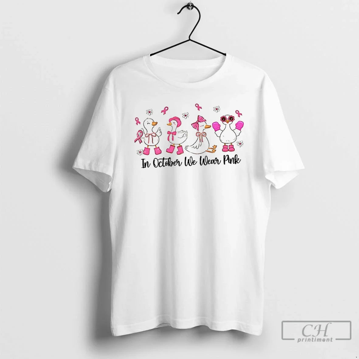 Breast Cancer Goose Pink Coquette Bow In October We - Adult & Kids T-Shirts, Sweatshirts & Hoodies apparel design preview 1