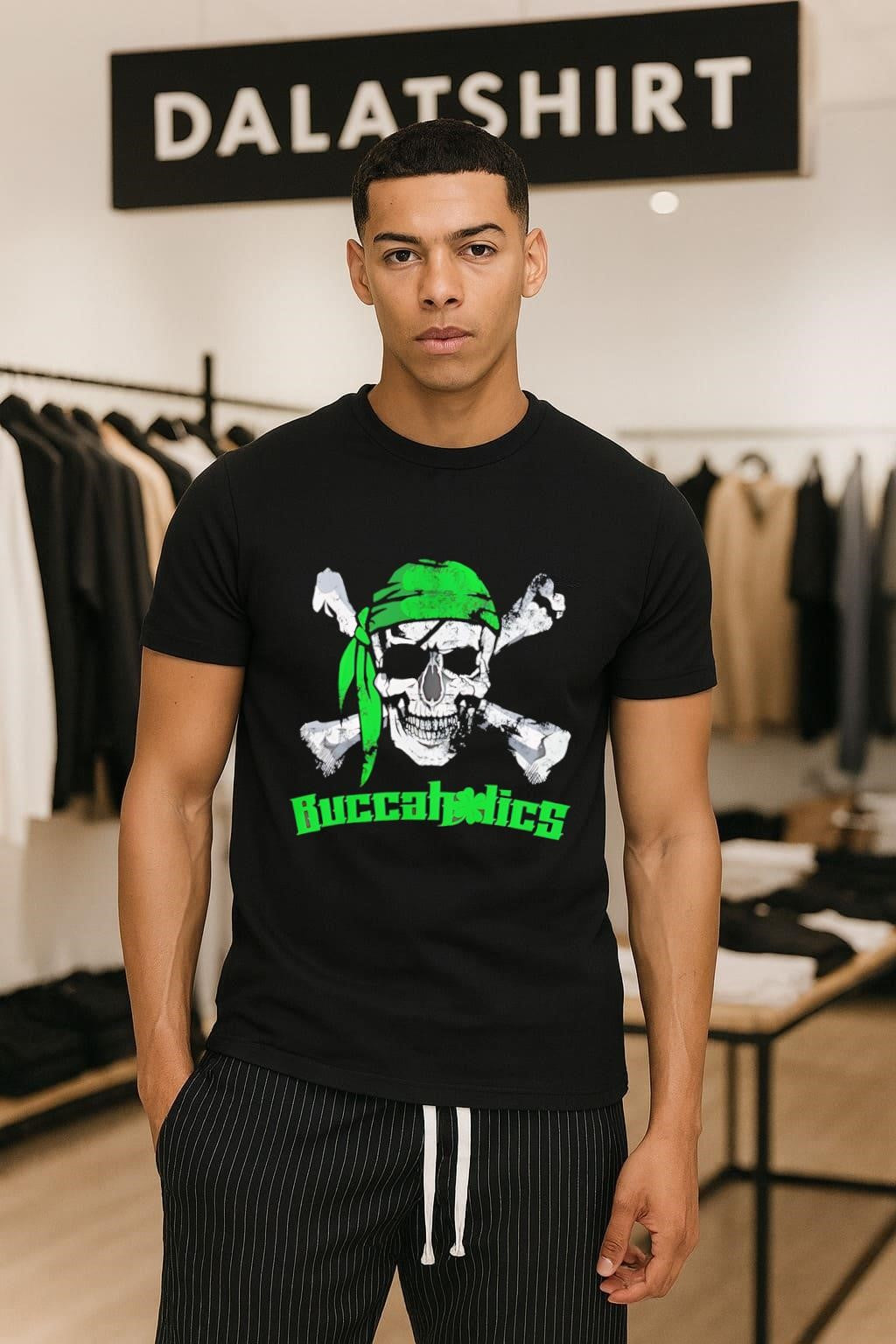 Buccaholics Green Pirate Skull - Adult & Kids T-Shirts, Sweatshirts & Hoodies apparel design preview 1