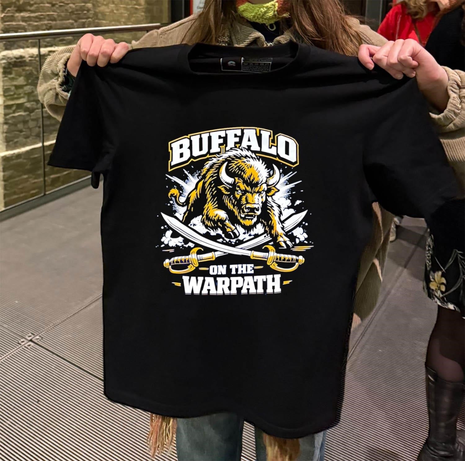 Buffalo On The Warpath Crossed Sabers - Adult & Kids T-Shirts, Sweatshirts & Hoodies apparel design preview 2