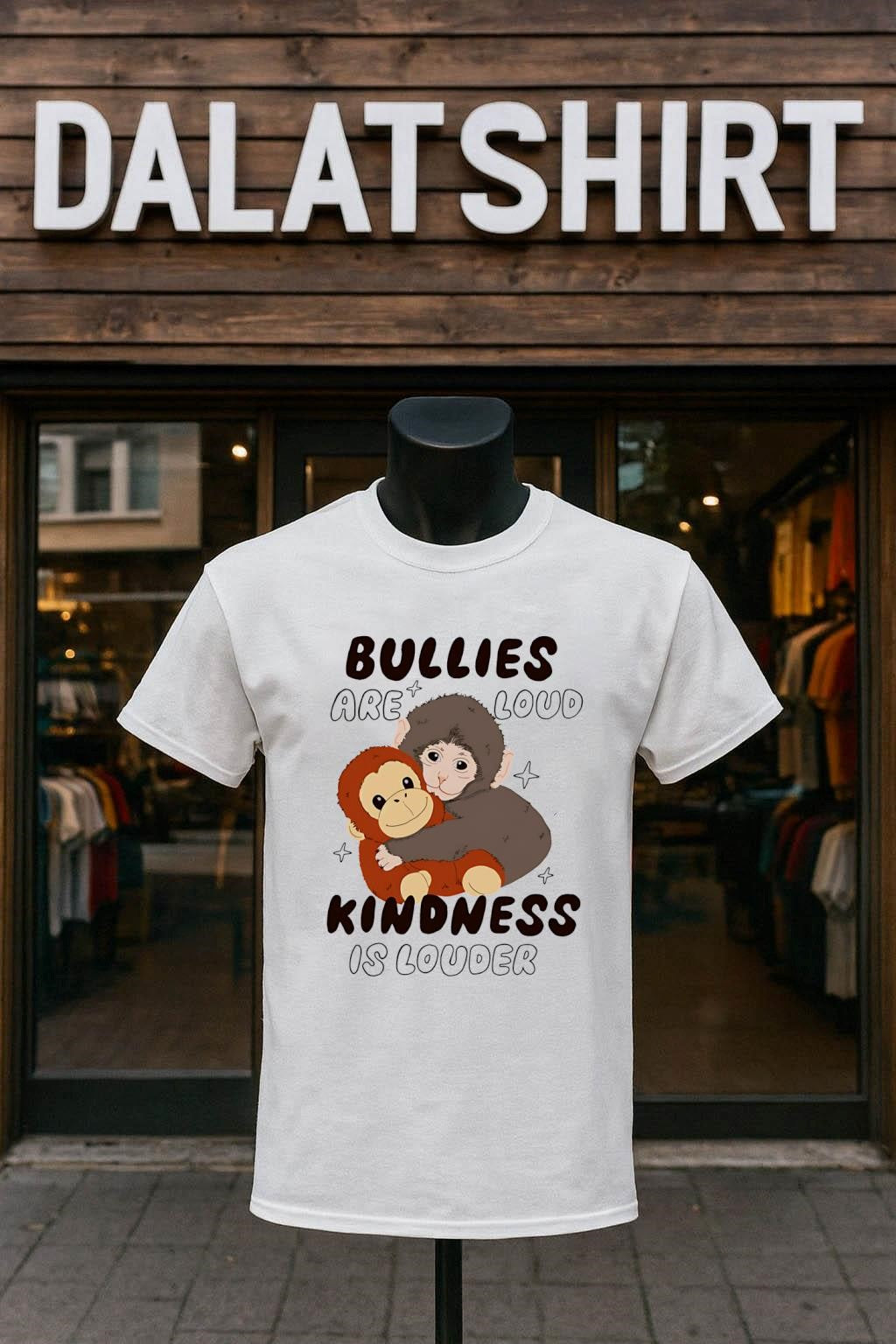 Bullies Are Loud Kindness Is Louder Monkey Hug - Adult & Kids T-Shirts, Sweatshirts & Hoodies apparel design preview 1