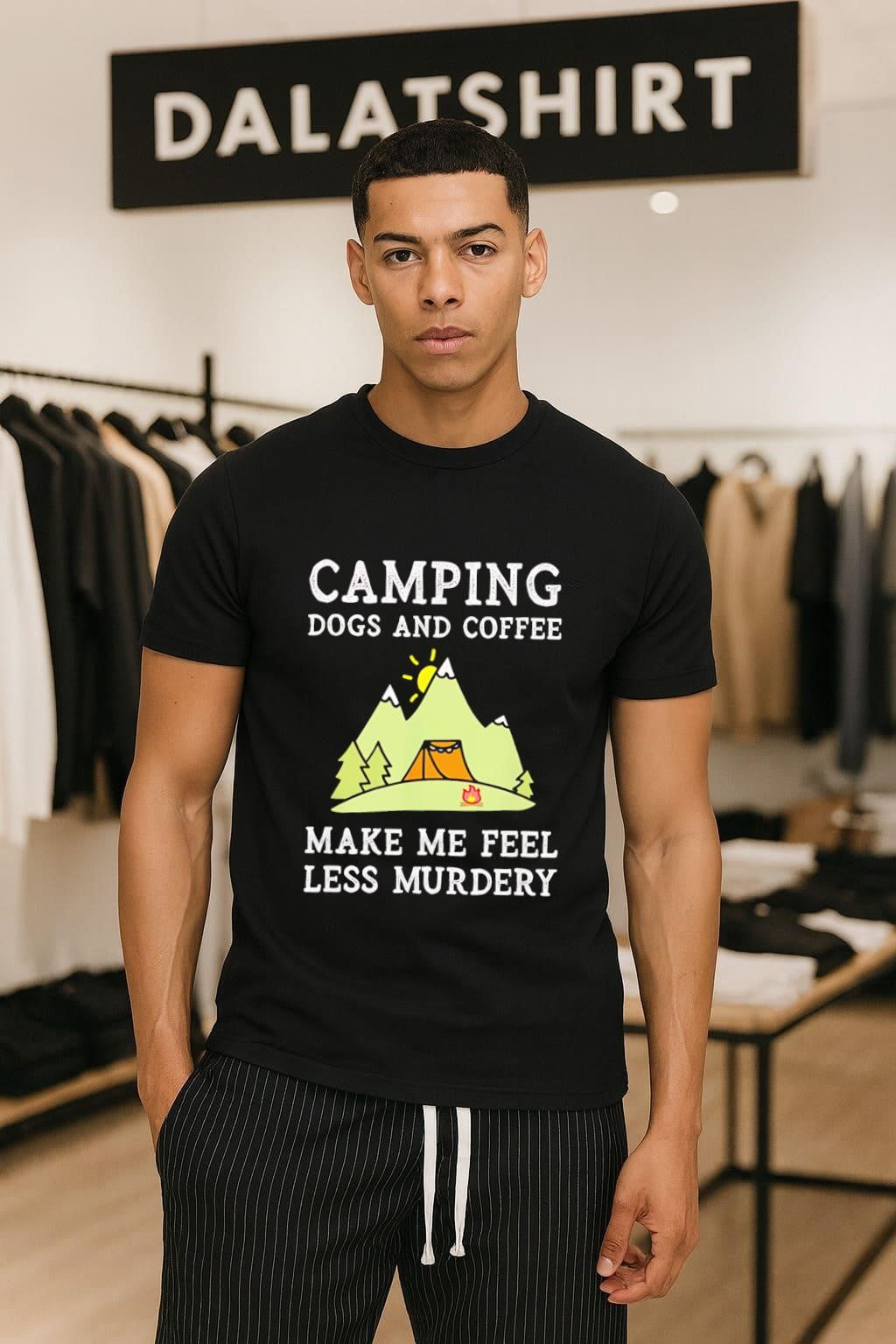 Camping Dogs And Coffee Make Me Feel Less Murdery - Adult & Kids T-Shirts, Sweatshirts & Hoodies apparel design preview 1