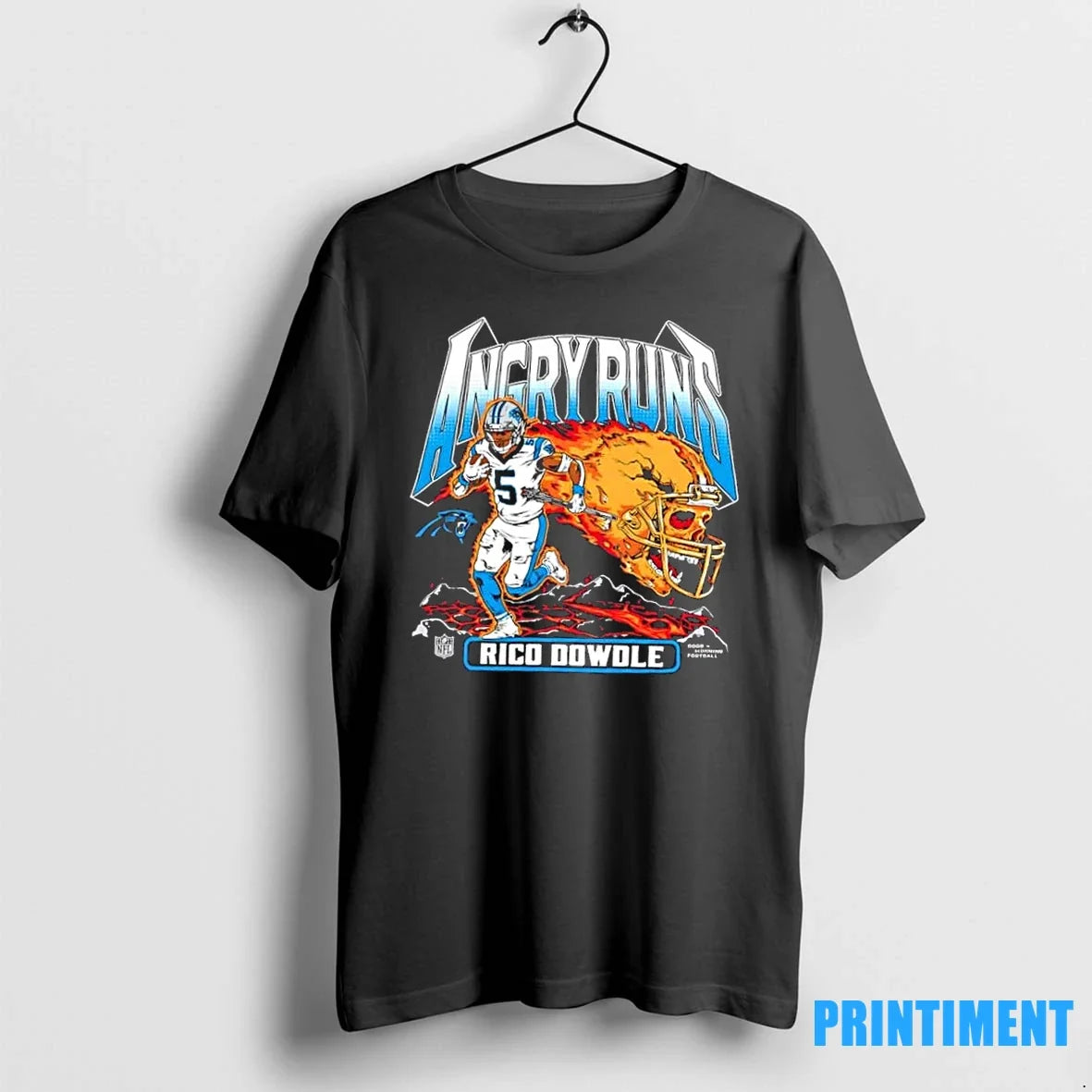 Carolina Panthers Rico Dowdle Angry Runs Player - Adult & Kids T-Shirts, Sweatshirts & Hoodies apparel design preview 1