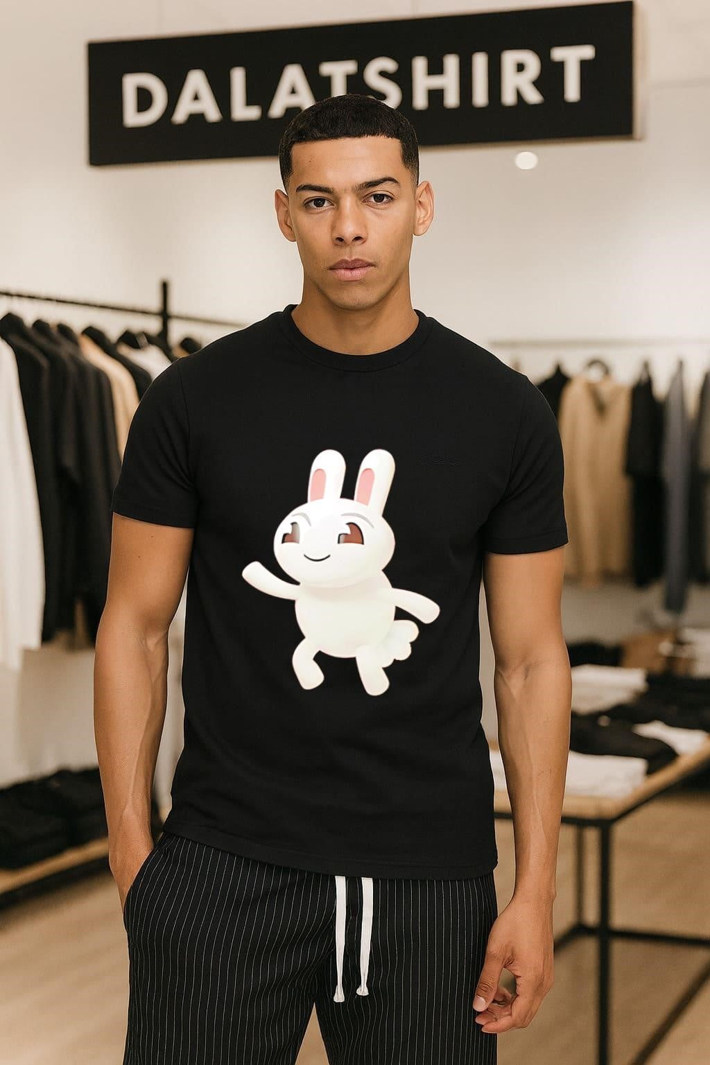 Cartoon Rabbit Waving Happy Bunny - Adult & Kids T-Shirts, Sweatshirts & Hoodies apparel design preview 1