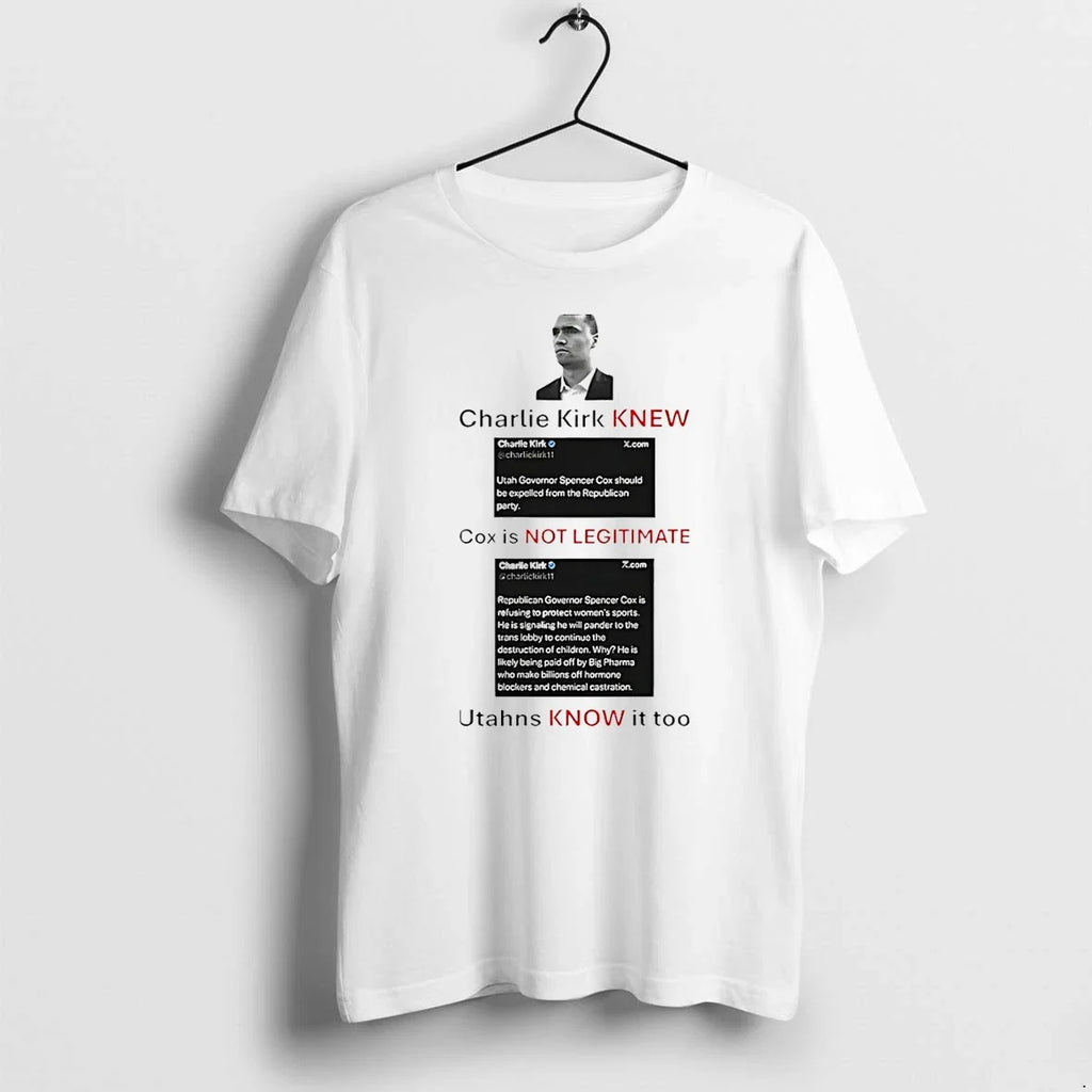 Charlie Kirk New Cox Is Not Legitimate Utahns Know It - Adult & Kids T-Shirts, Sweatshirts & Hoodies apparel design preview 1