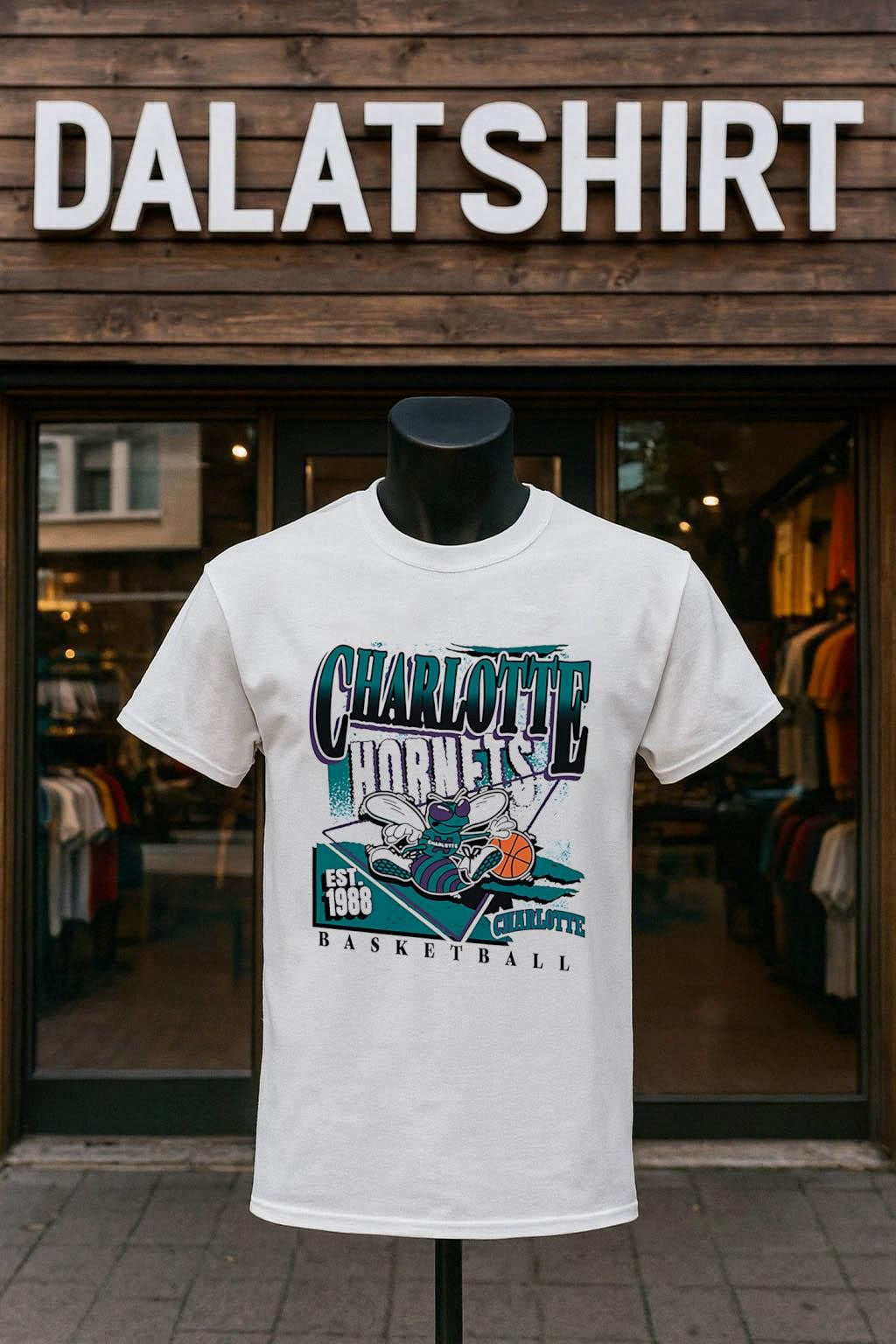 Charlotte Hornets Basketball Est 1988 Mascot Logo - Adult & Kids T-Shirts, Sweatshirts & Hoodies apparel design preview 1