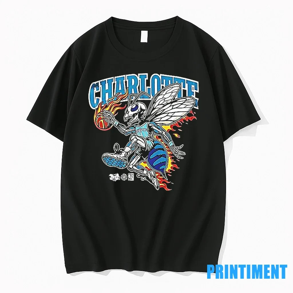 Charlotte Hornets Mascot Skeleton Burning Player Nba - Adult & Kids T-Shirts, Sweatshirts & Hoodies apparel design preview 1