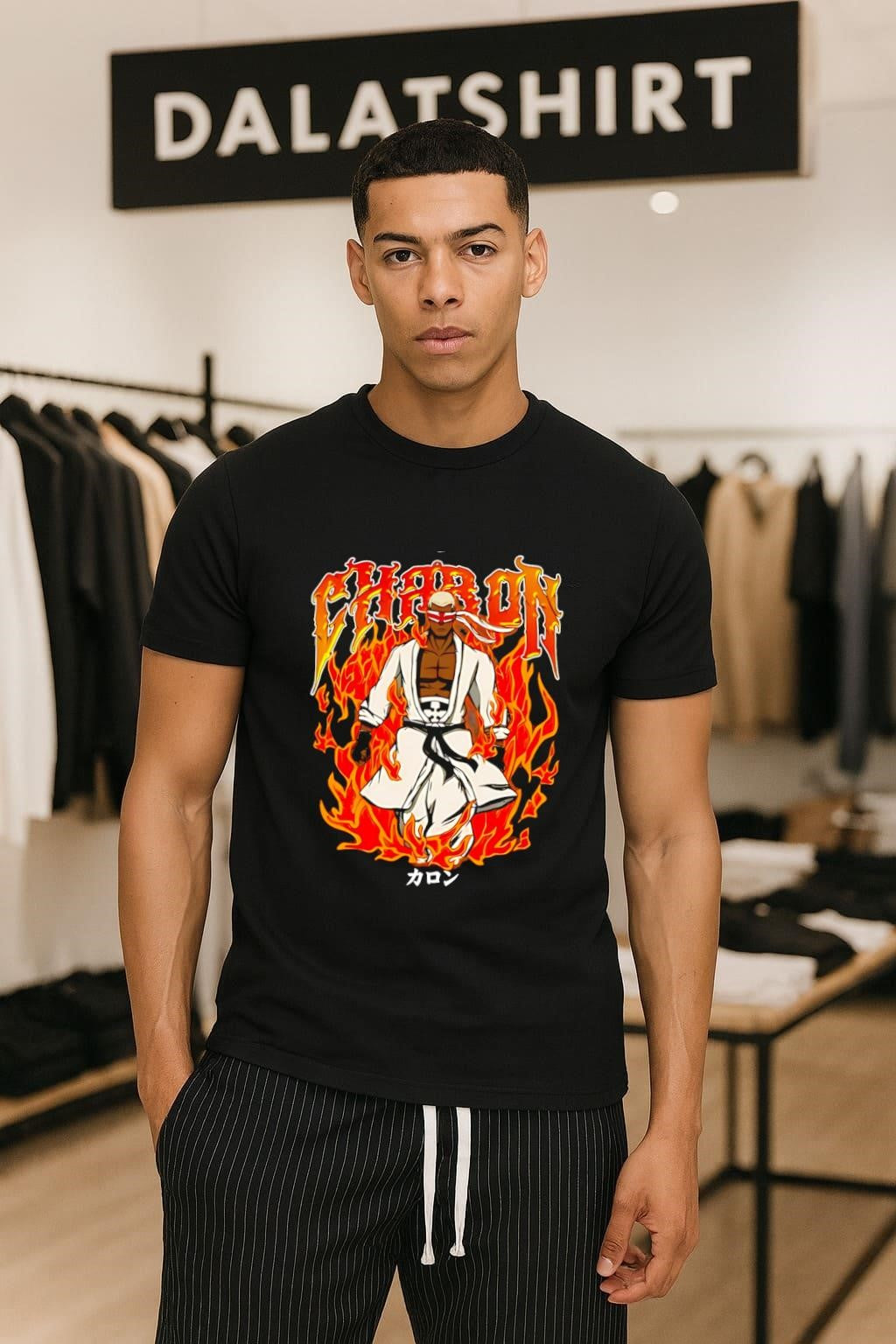 Charon Fire Force Anime Character Flaming Background - Adult & Kids T-Shirts, Sweatshirts & Hoodies apparel design preview 1