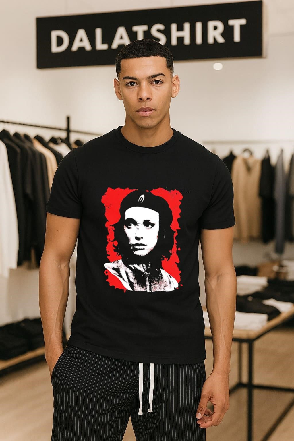 Che Guevara Style Portrait with Red Grunge Background - Adult & Kids T-Shirts, Sweatshirts & Hoodies apparel design preview 1