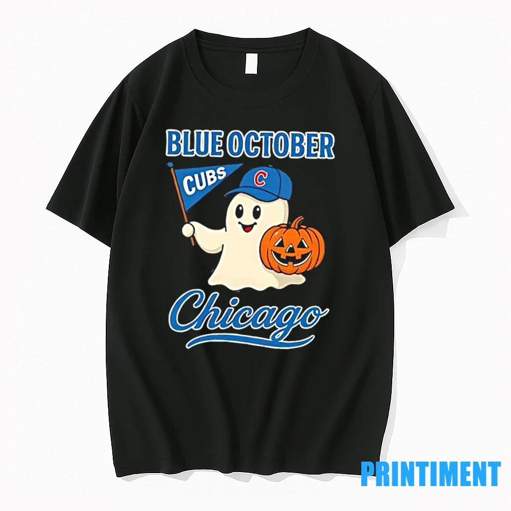 Chicago Cubs Blue October Ghost Pumpkin Halloween - Adult & Kids T-Shirts, Sweatshirts & Hoodies apparel design preview 1