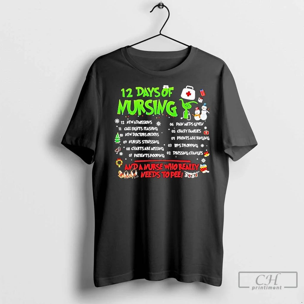 Classic 12 Days Of Nursing Xmas And A Nurse Who - Adult & Kids T-Shirts, Sweatshirts & Hoodies apparel design preview 1