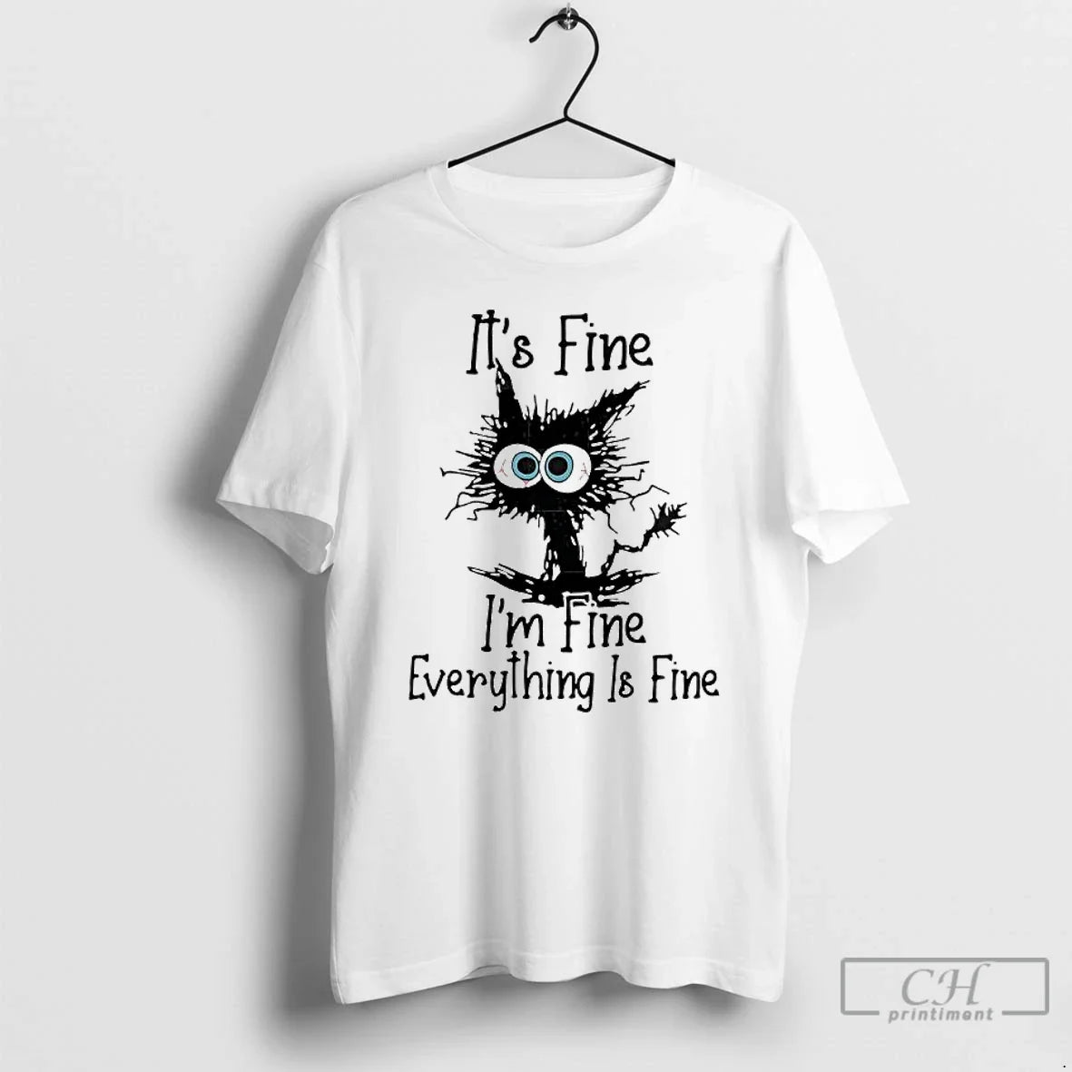 Classic Black Cat Its Fine Im Everything Is - Adult & Kids T-Shirts, Sweatshirts & Hoodies apparel design preview 1
