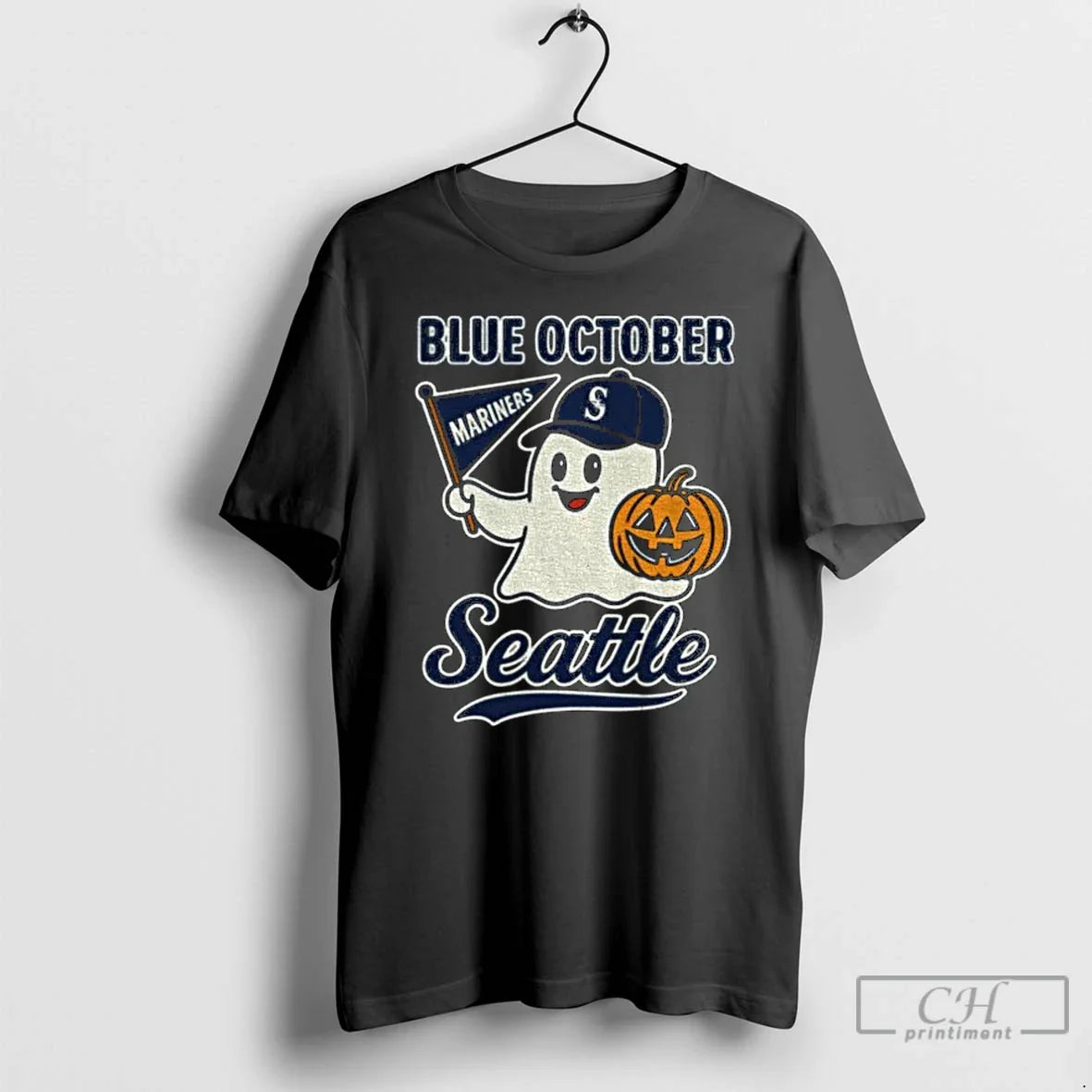 Classic Blue October Seattle Mariners Halloween Ghost - Adult & Kids T-Shirts, Sweatshirts & Hoodies apparel design preview 1