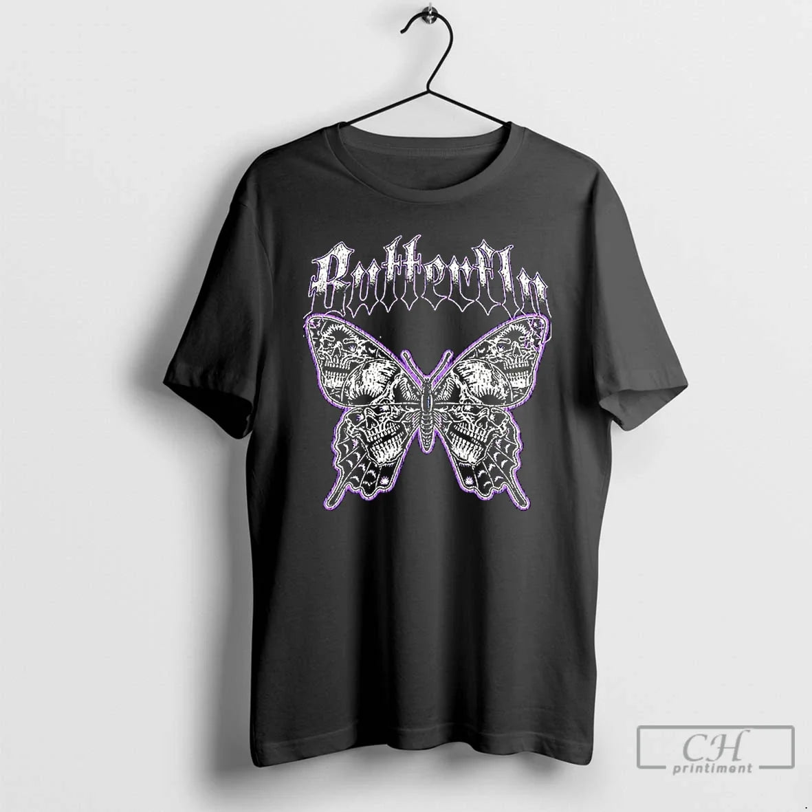 Classic Butterfly Skull Gothic Purple Death Metal - Adult & Kids T-Shirts, Sweatshirts & Hoodies apparel design preview 1