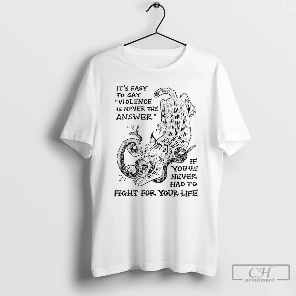 Classic Cat Eat Snake Its Easy To Say Violence Is - Adult & Kids T-Shirts, Sweatshirts & Hoodies apparel design preview 1